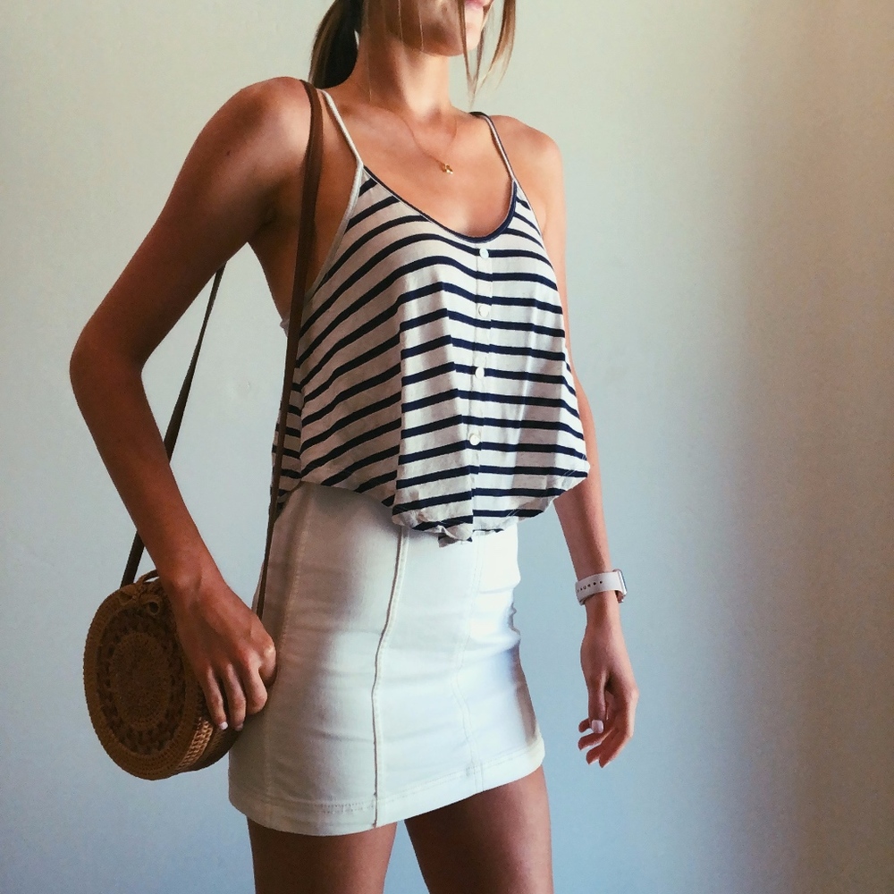 NORDSTROM Navy & White Striped Crop Top